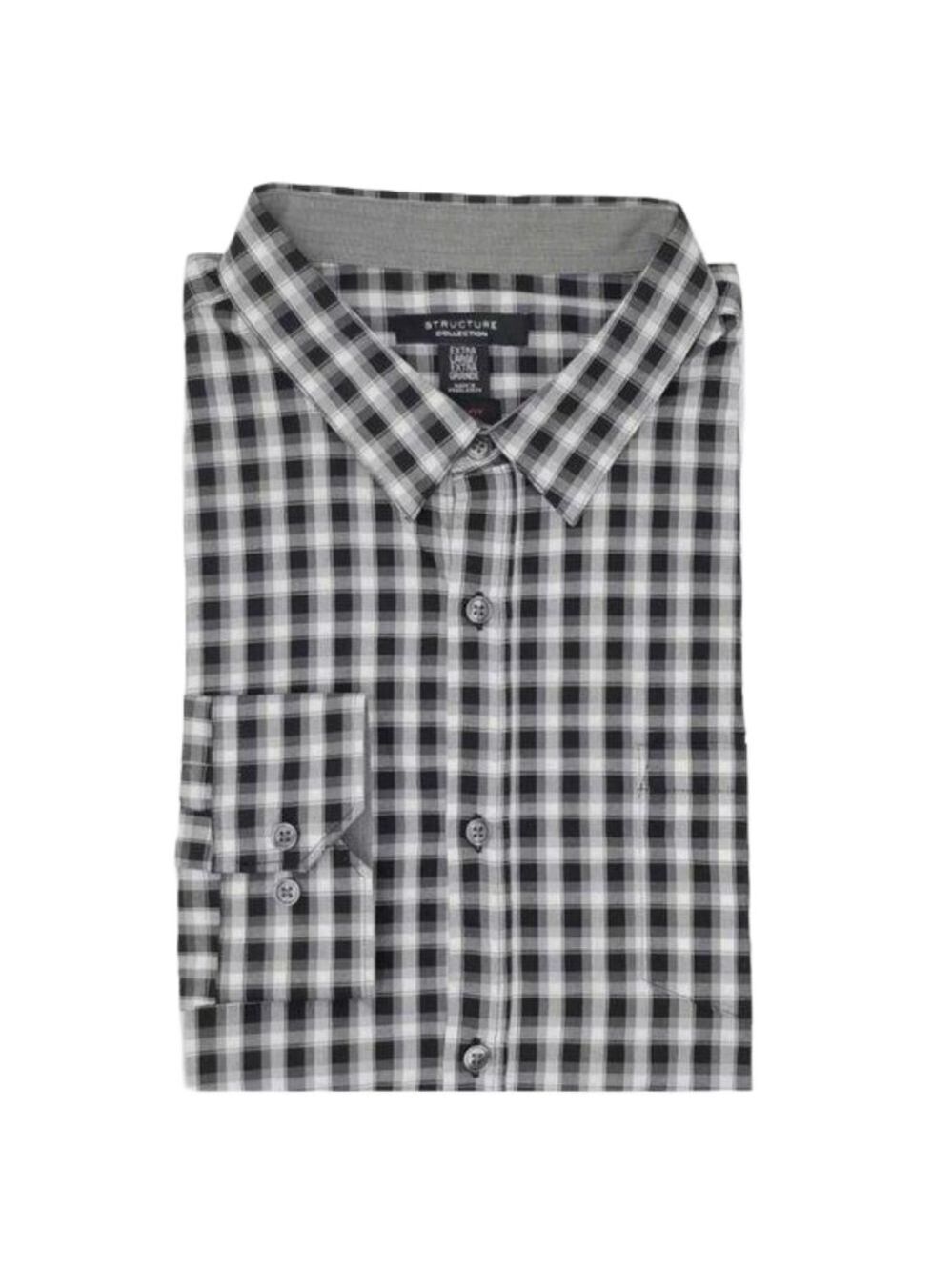 Structure Collection Black & White Checkered Slim Fit Long Sleeve Button-Up XL